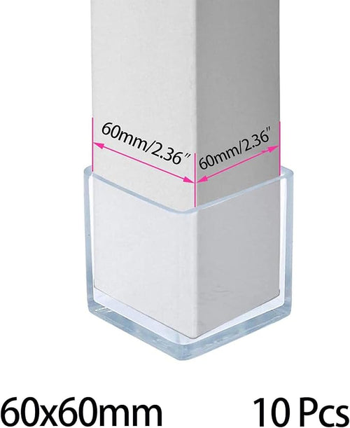 10 Pcs Transparent Square Anti-Slip Rubber Leg Tips Chair Leg Caps Furniture - Image 2