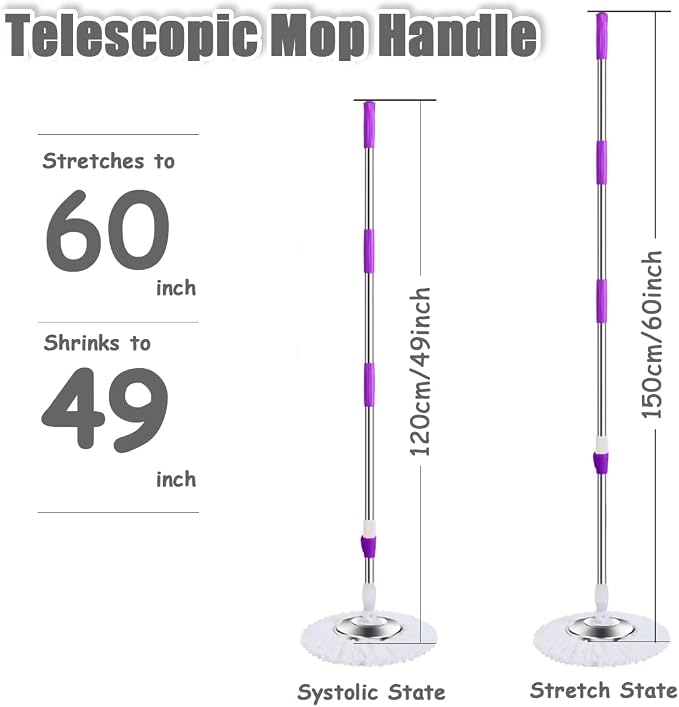 Extended Spin Mop Replacement Mop Handle, Upgraded 60-inch 360 Degrees Rotating - Image 3