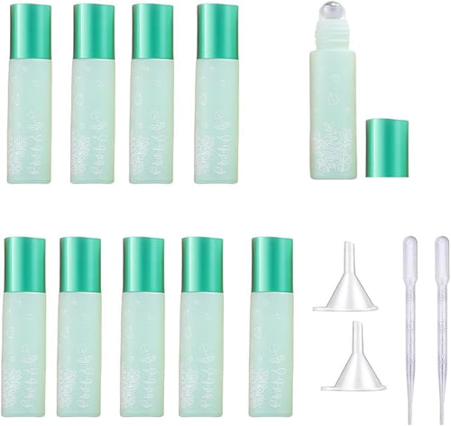 10 Pcs Green Glass Essential Oil Roller Bottles, 10ml Empty Refillable Roll on by YORROR