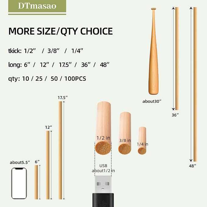 1/2 x 6 Inch 100 PCS Dowel Rods Wood Sticks Wooden Dowel Rods - Image 6