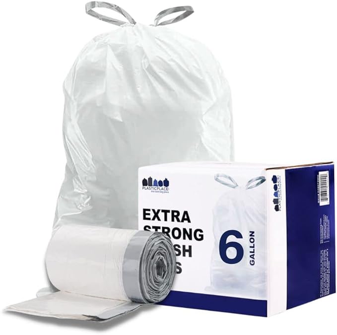 Plasticplace 4 - 6 Gallon White Drawstring Bags, 100% Prime Material, 0.7 Mil - Image 4