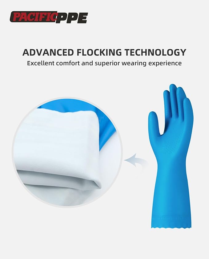 PACIFIC PPE 2 Pairs Reusable Dishwashing Cleaning Gloves, Cotton Liner - Image 2