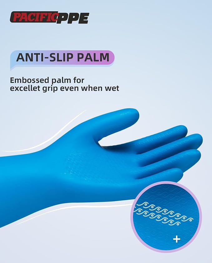 PACIFIC PPE 4 Pairs Reusable Dishwashing Cleaning Gloves, Cotton Liner - Image 4