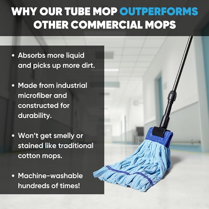 Commercial Mop Head Replacement – 1 Pack Medium Green Microfiber Tube Mop | - Image 2