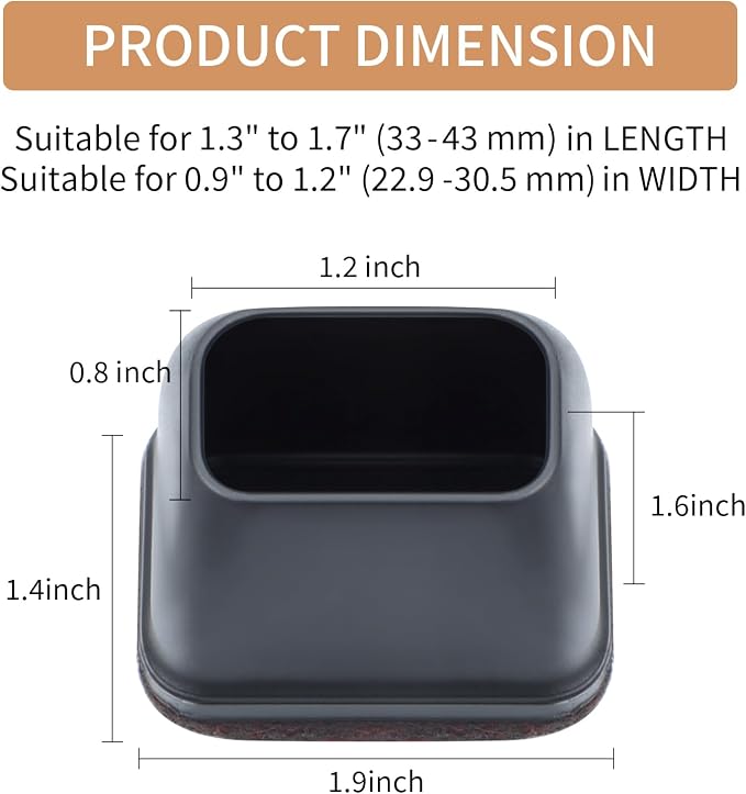 Ezprotekt 24 Pcs Rectangle Black Silicone Chair Leg Floor Protectors Caps - Image 2