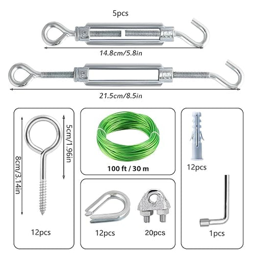 100 Ft Turnbuckles for Cables Wire, 3/16" Green PVC Coated Wire Rope Kit - Image 2