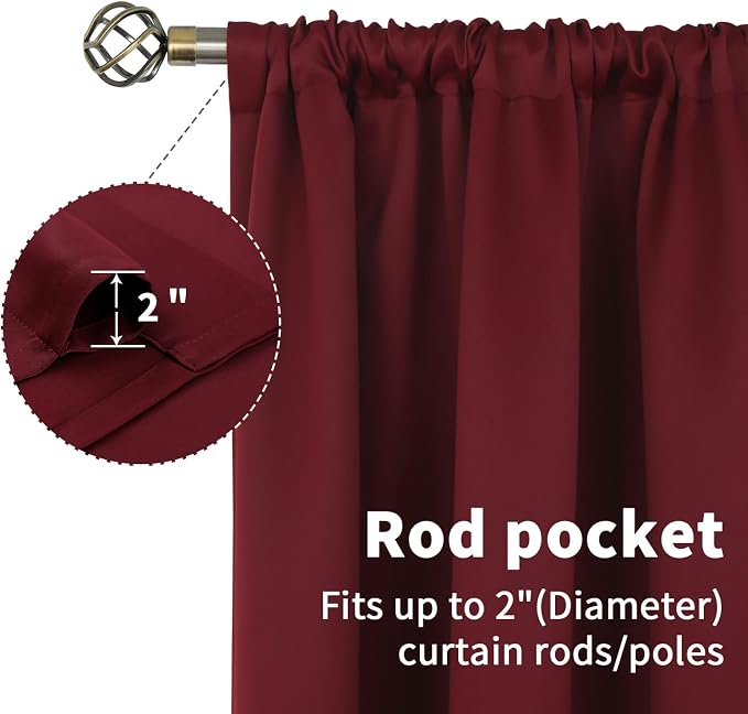 BGment Short Burgundy Blackout Curtains 40 Inches Length - Image 4