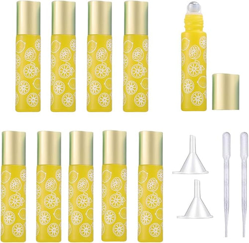10 Pcs Yellow Glass Essential Oil Roller Bottles, 10ml Empty Refillable Roll on by YORROR