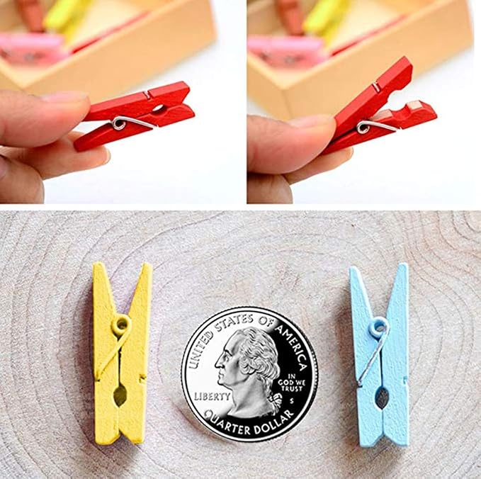 DurReus 50pcs Small Wood Clothes Pins Pegs Hangers Picture Display Art Crafts - Image 4