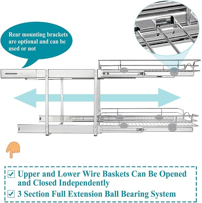 OCG 2 Tier Pull Out Cabinet Organizer, Pull Out Drawers - Image 4