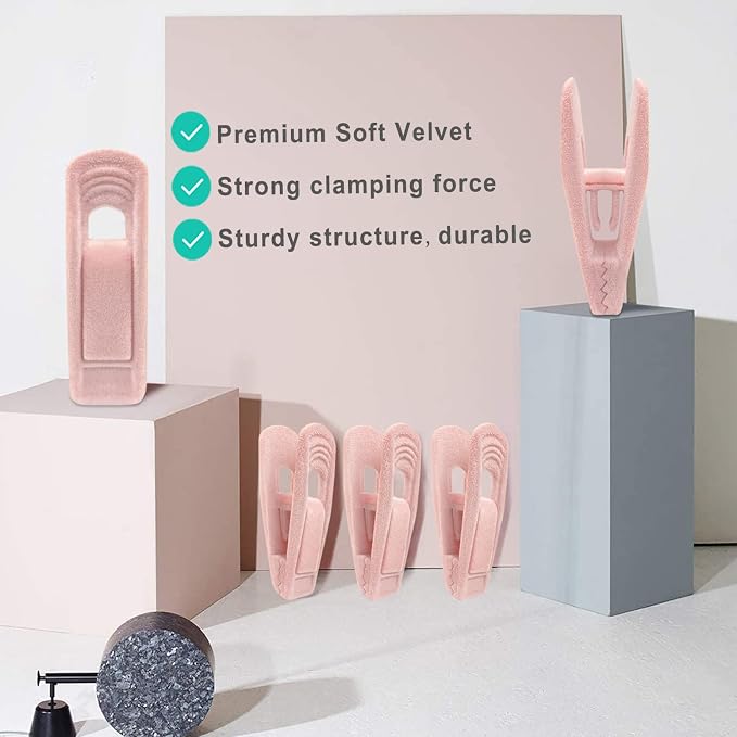 Light Pink Velvet Hangers Clips 40 PCS, Non-Slip Finger Clip - Image 7