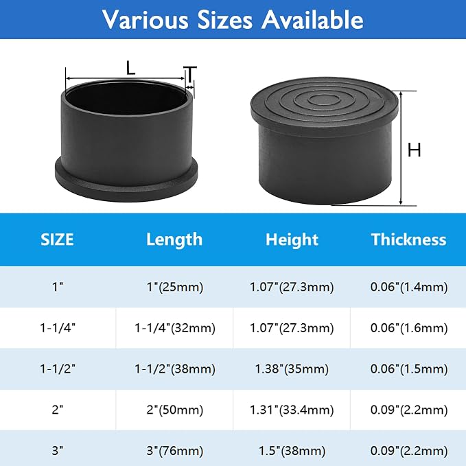 4 Pcs 1-1/4" Round Rubber Chair Leg Caps, PVC Table Leg Covers, Flexible & - Image 9