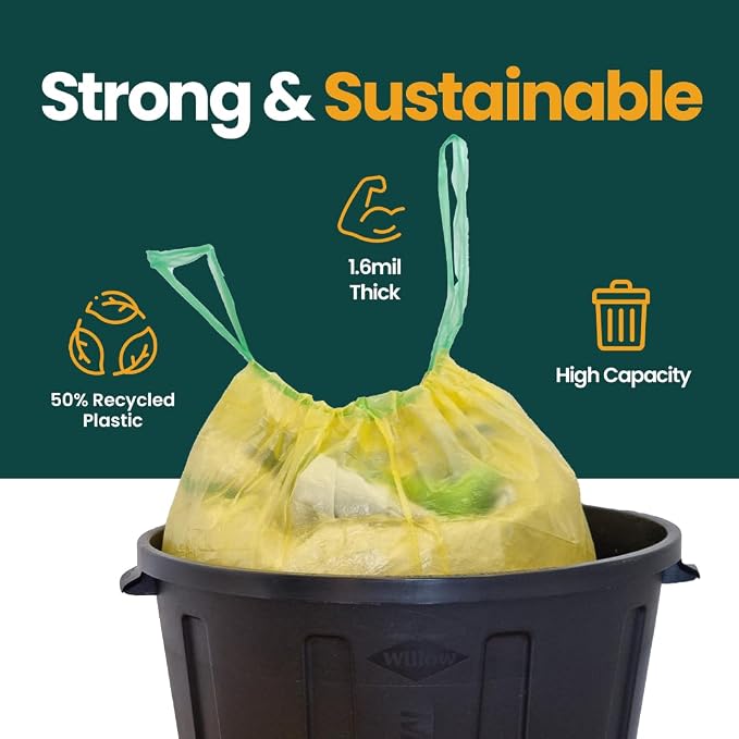13 Gallon Trash Bags with Drawstrings, 80 Bags Made from 50% Recycled Plastic - Image 2