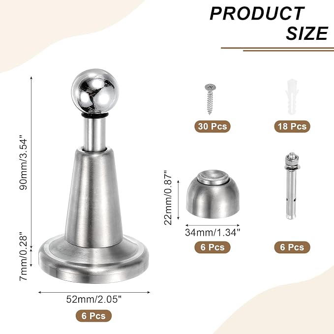 uxcell 6Pcs Magnetic Door Stopper, 304 Stainless Steel Magnetic Door Stop Catch - Image 2