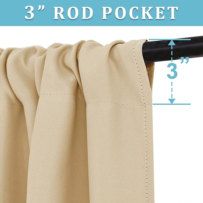 RYB HOME Curtains for Bedroom 63 inches Long, W 34 x L 63, Biscotti Beige - Image 3