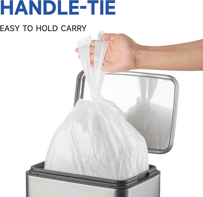 Small Trash Bags with Handles 2.6 Gallon 50 Count White - Image 5