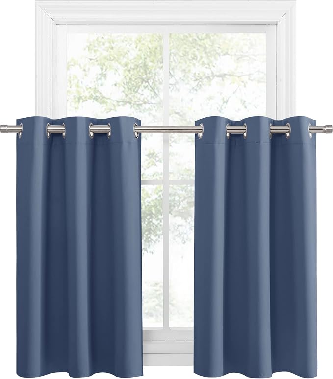PONY DANCE Stone Blue Kitchen Curtains 36 inch Long by PONYDANCE