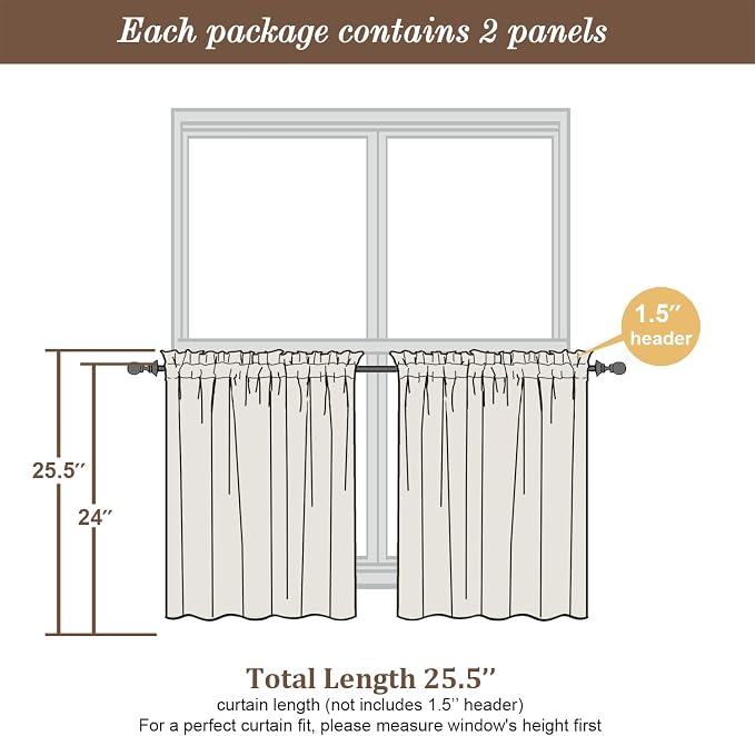 Chyhomenyc Sheer Chocolate Brown Tier Curtains 24 Inch Length, Small Window - Image 4