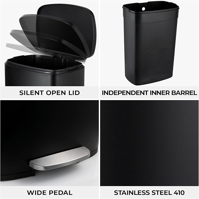 8 Gal Kitchen Trash Can, 30L Recycling or Garbage Bin, Brushed Stainless Steel - Image 7