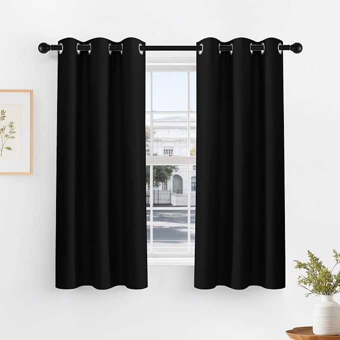 PONY DANCE Black Short Blackout Curtains by PONYDANCE