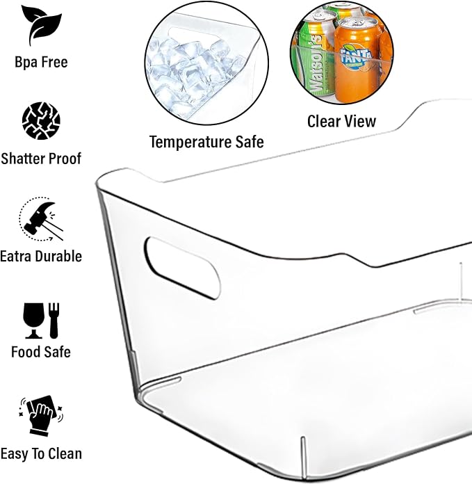 Clear Plastic Storage Bins, Medium Fridge Organizer Plastic Bins, Pantry - Image 5