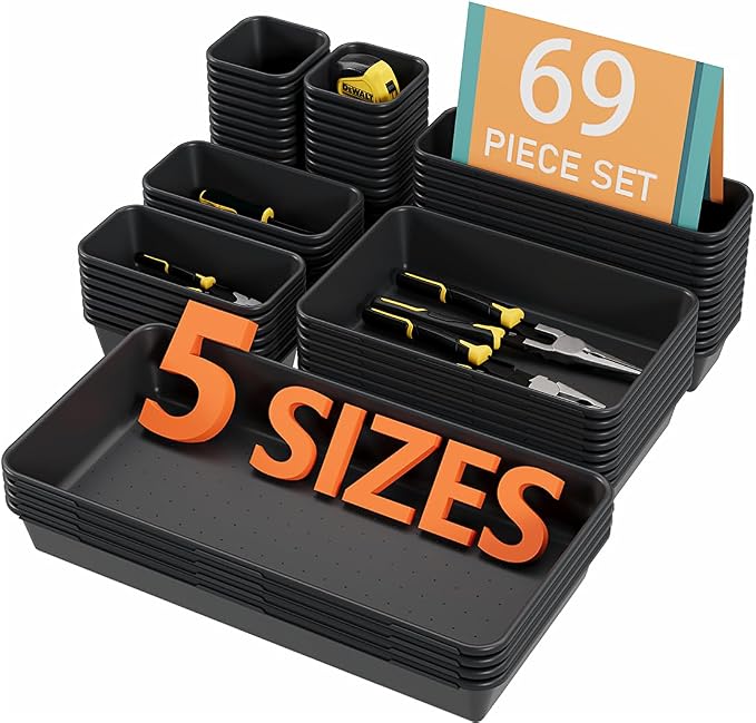 69PCS Large Plastic Interlocking Drawer Organizer, 5 Sizes Versatile Desk by Kutesna