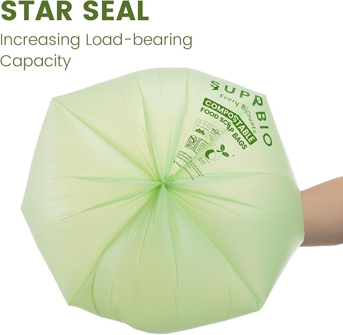 SUPERBIO 13 Gallon Handle Tie Compostable Food Waste Bags, 2 Pack, ASTM D6400 - Image 4