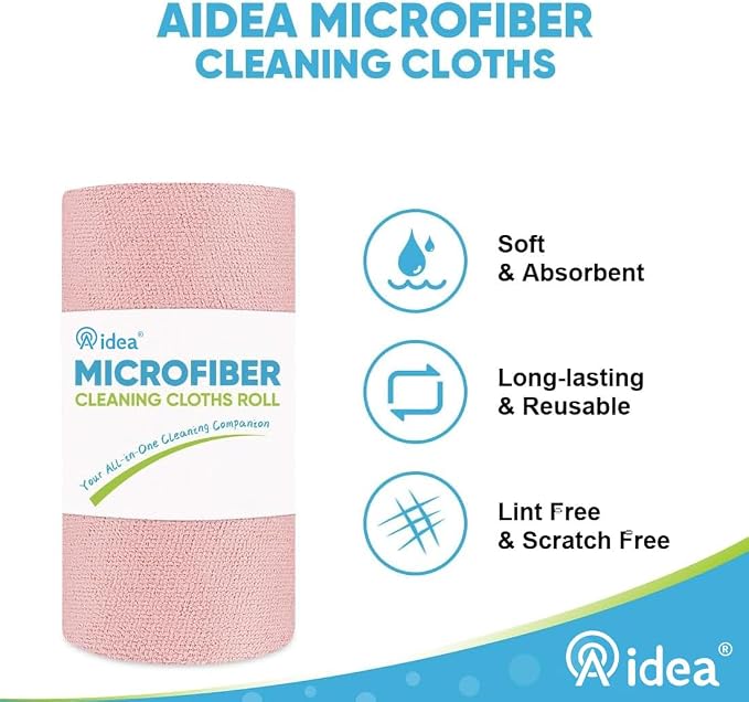AIDEA Microfiber Cleaning Cloth 165 Sheets 3 Roll, Microfiber Towels - Image 3
