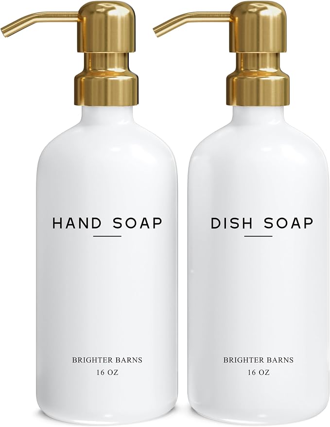 Luxury Glass Hand and Dish Soap Dispenser Set by Brighter Barns by BrighterBarns