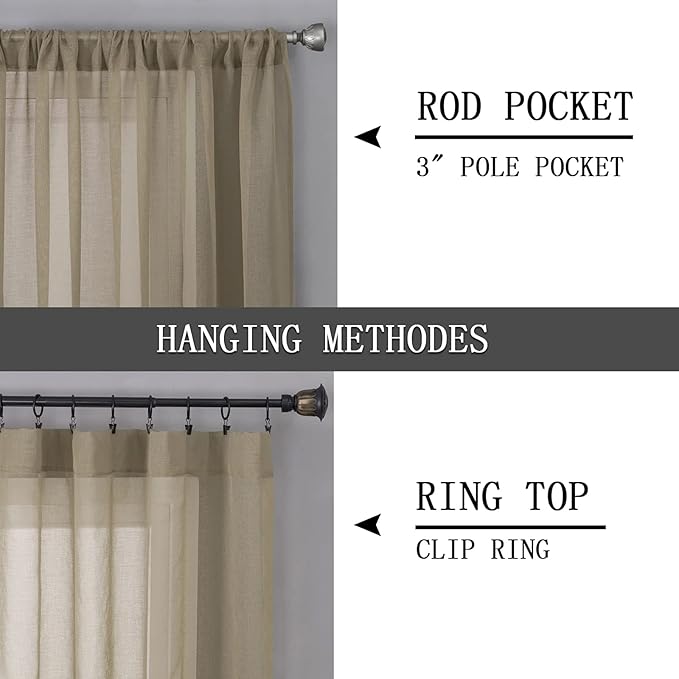 Tollpiz Sheer Curtain Linen Textured Bedroom Curtains Sheer Light Filtering Rod - Image 5