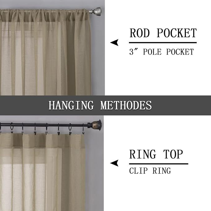 Tollpiz Sheer Curtains Living Room Linen Textured Curtain Sheers Light - Image 5