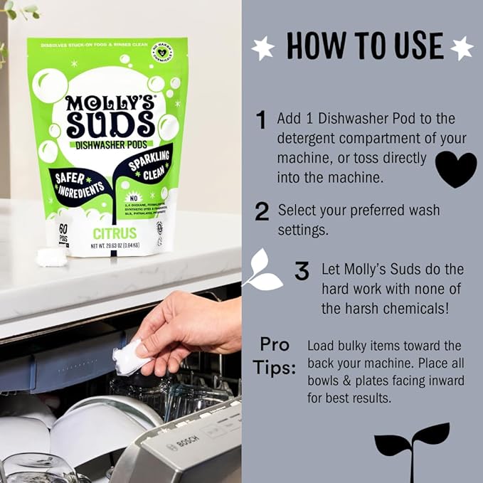 Molly's Suds Dishwasher Pods | Clean Dishwasher Detergent, Cuts Grease & Rinses - Image 6
