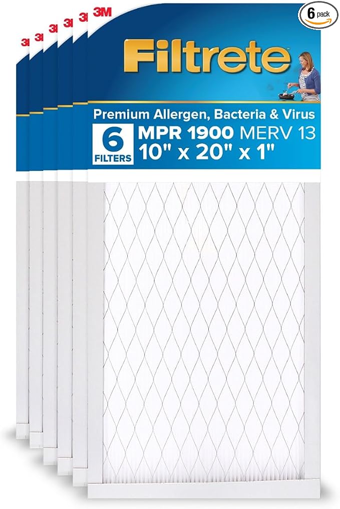 Filtrete 10x20x1 AC Furnace Air Filter, MERV 13, MPR 1900, Premium Allergen by Filtrete
