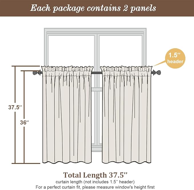 Chyhomenyc Light Grey Sheer Curtains 36 inch Length 2 Panels, Light Filtering - Image 4