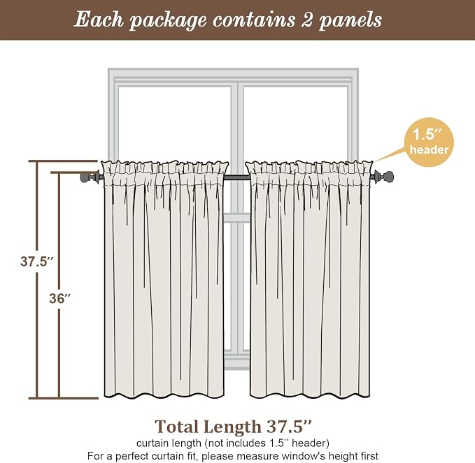 Chyhomenyc Gold Sheer Curtains 36 inch Length 2 Panels Set, Light Filtering - Image 5