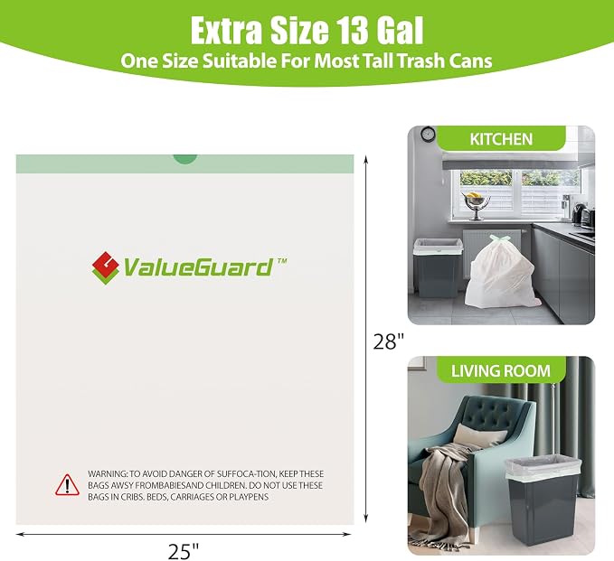 Large Trash Bag 13 Gallon Tall Drawstring 100% Post-Consumer Recycled Garbage - Image 3