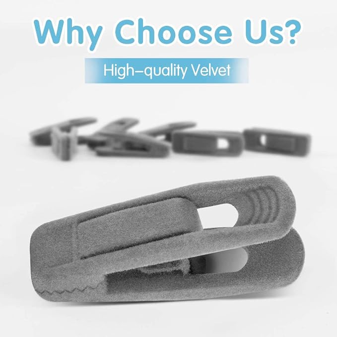 Grey Velvet Hangers Clips, Non-Slip Strong Velvet Hangers Clips - Image 2