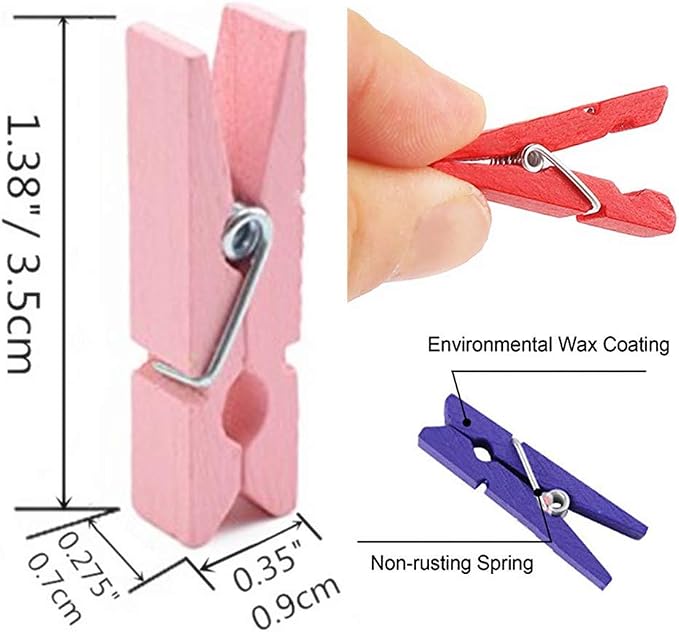 DurReus Tiny Clothes Pins Colorful Hang Up Photographs Drawings Party Clips - Image 3