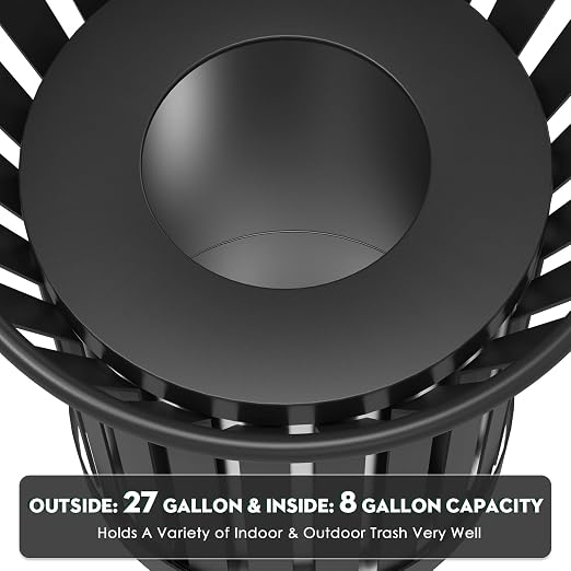 Round Heavy Duty Outdoor Trash Can, Large Metal Slatted Garbage Can - Image 5