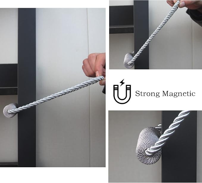 Magnetic Curtain Tiebacks 2 Pack Grey Curtain Rope Tieback Curtain Holders - Image 5