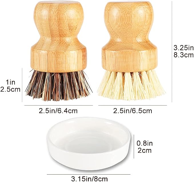 Bamboo Scrub Brush Clean Pan, Dish and Vegetable, Natural Bristles Palm Pot - Image 3
