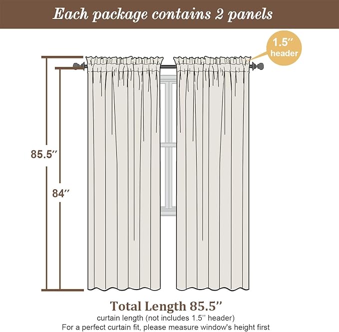 Chyhomenyc Black Sheer Curtains 84 Inch Length 2 Panels Set, Light Filtering - Image 3