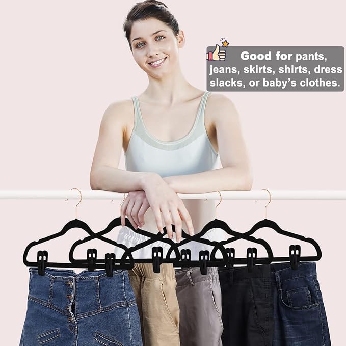 Black Velvet Hangers Clips, Non-Slip Strong Velvet Hangers Clips - Image 2