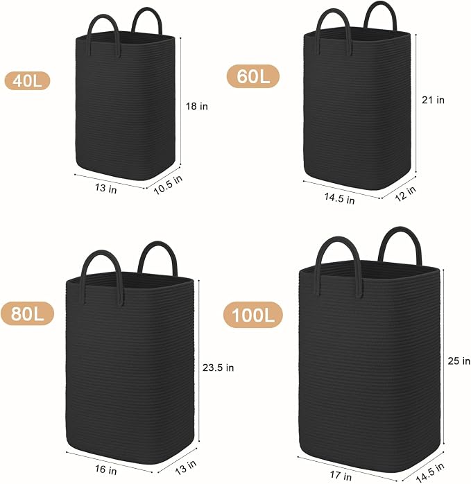 Laundry Basket, Woven Cotton Rope Laundry Hamper, 60L Versatile Storage - Image 3