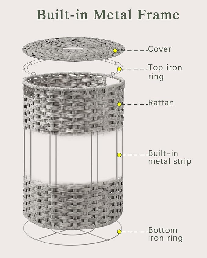 Large Laundry Hamper Laundry Basket Round 34.3 Gal Handwoven Wicker Laundry - Image 8