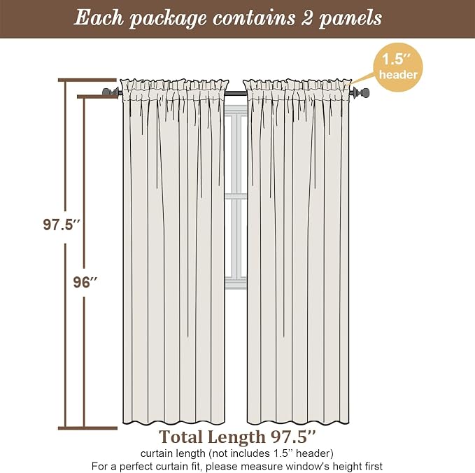 Chyhomenyc Taupe Sheer Curtains 96 inches Long 2 Panels, Light Filtering Soft - Image 4