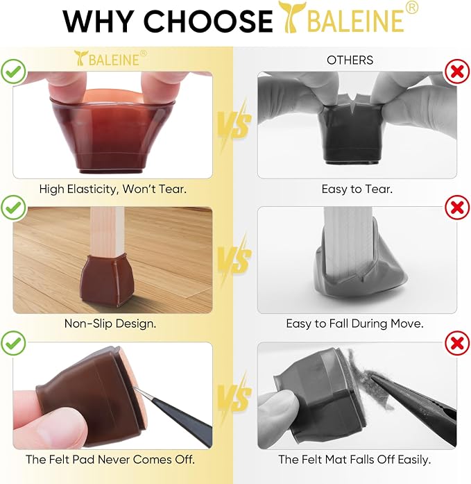 BALEINE 16 Pack Silicone Chair Leg Floor Protectors, Stool Leg Protectors Cap - Image 3