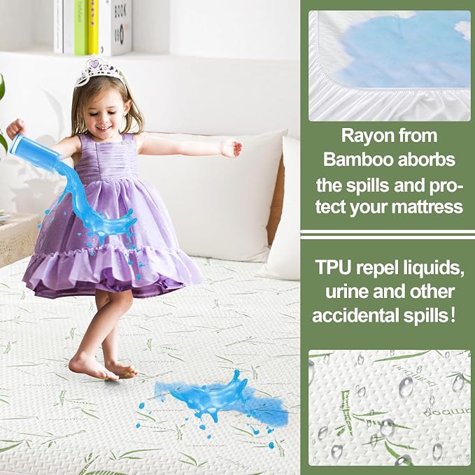 Twin XL Mattress Protector Waterproof Mattress Pad Washable Bamboo Rayon - Image 3