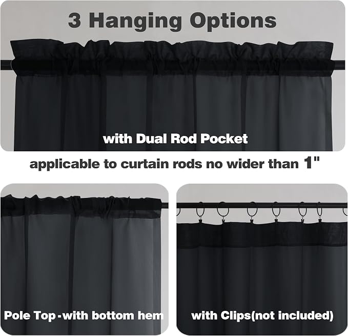 Chyhomenyc Black Sheer Curtains 84 Inch Length 2 Panels Set, Light Filtering - Image 4