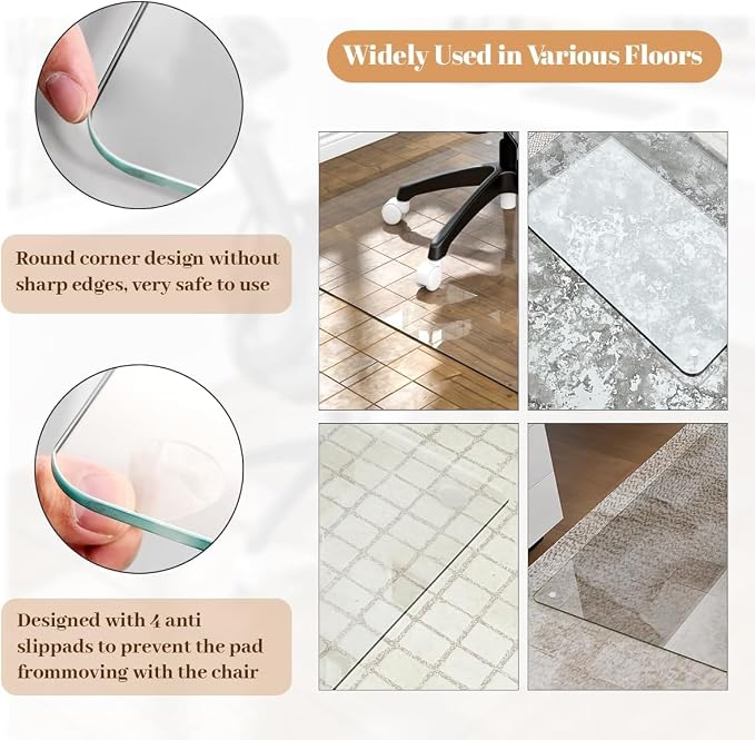 40" x 80" Glass Chair Mat, 1/5" Thick Office Chair Mat - Image 6